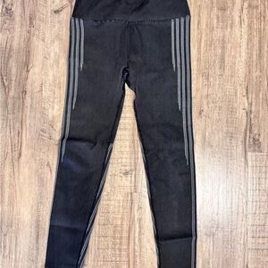 Fabletics Black Leggings with Gray Stripes and detailing in back